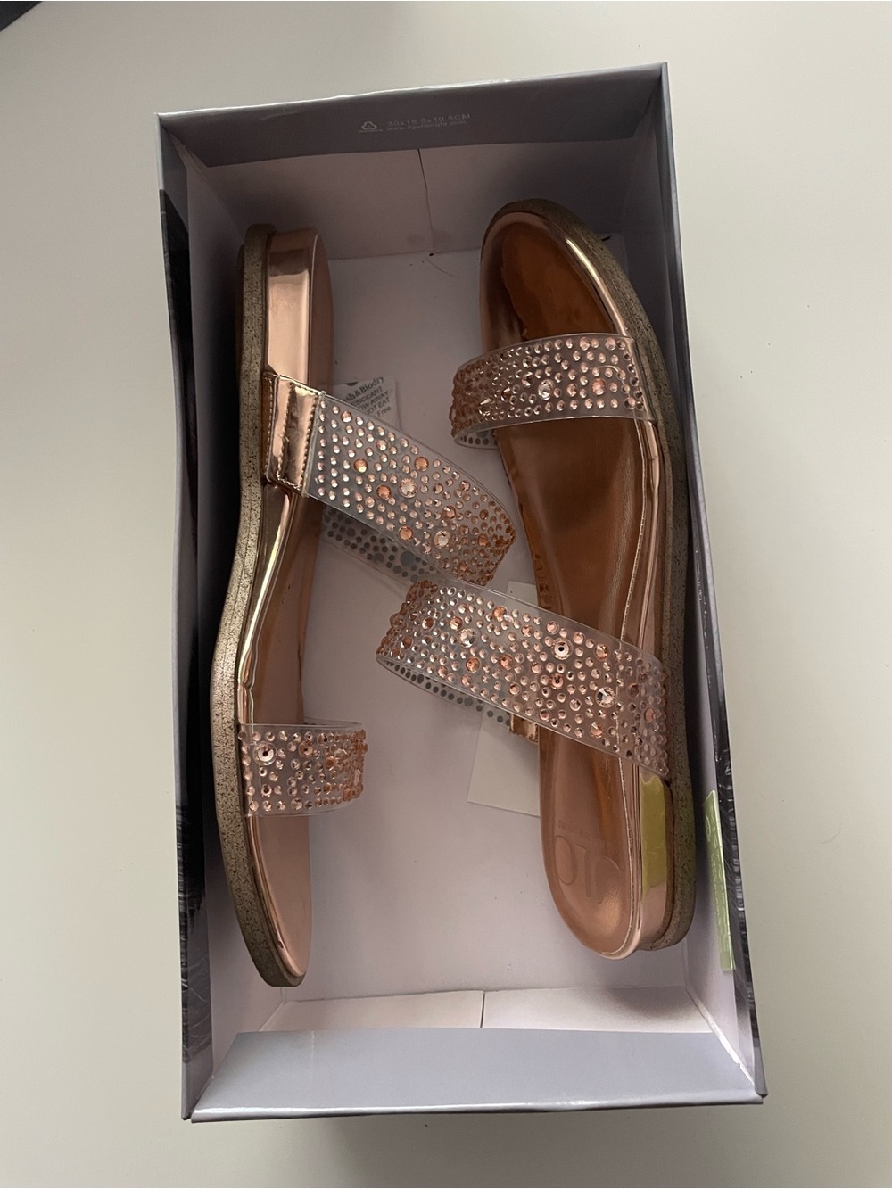 Jennifer Lopez Rose Gold Double-Strap Slide Sandals